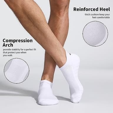Lapulas Athletic Ankle Socks, Low Cut Cushioned Anti-Blister Running Tab Sports Socks for Men and Women 6Pairs (White, L) - Image 3