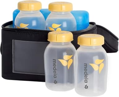 Medela Breast Milk Storage Cooler Bag with Contoured Ice Pack, 4 Bottles and Lids, Convenient Breastmilk Transport - Image 1