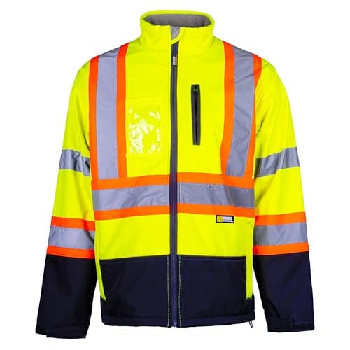 Holmes Workwear Hi-Vis Yellow Softshell Jacket - Waterproof and Breathable Reflective Jacket with Fleece Lining, Medium