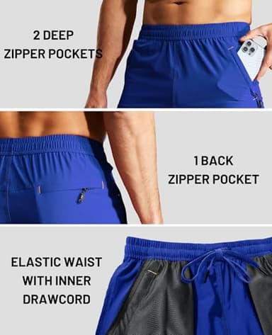 MIER Men's 7 Inch Inseam Athletic Shorts Workout Running Quick Dry Lightweight Gym Shorts with Zip Pockets, Royal Blue, XXL - Image 3