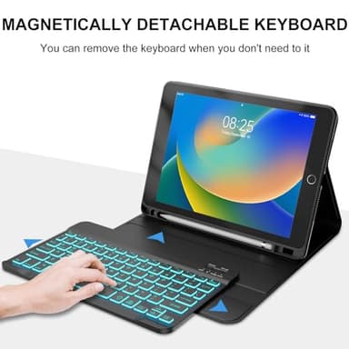 BORIYUAN iPad 10.2 inch Case with Keyboard, Detachable Bluetooth Keyboard with 7 Color Backlit, Slim Folio Smart Cover with Pencil Holder for iPad 9th/8th/7th Gen/iPad Pro 10.5"/iPad Air 3rd Gen Black - Image 2