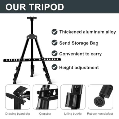 AROIC 4 Pack Art Painting Display Easel Stands,Portable Adjustable Aluminum Metal Tripod Artist Canvases Height from17 to 66 Inch Extra Sturdy forTable-Top/Floor Painting. Black with 4 Storage Bag - Image 4