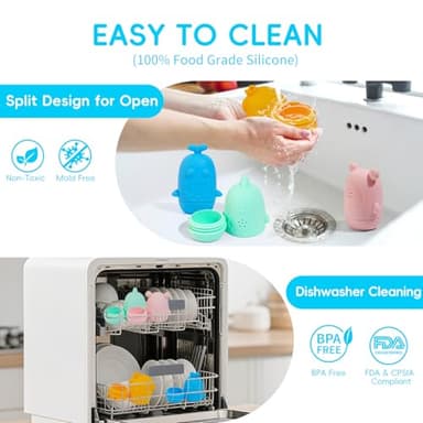 Baby Bath Toys for Kids Ages 1-3, 15 PCS Mold Free Toddler Bath Toys Bathtub Water Toys, Easy to Clean & Easy-Grip Stackable Boats & Spoons, Soft, Squeezable Silicone Bath Toy for Babies 6-12 Months - Image 6