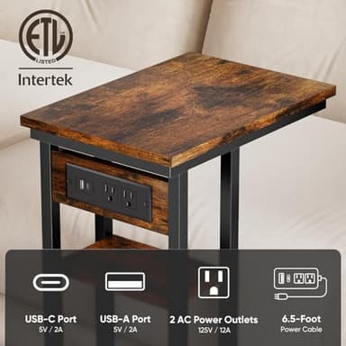 BALEINE Side Table with Charging Station, C-Shape End Table with Dual USB-C Ports and Outlets, Couch Table, Bedside Table for Small Spaces, Living Room, Bedroom (Marble White) - Image 3