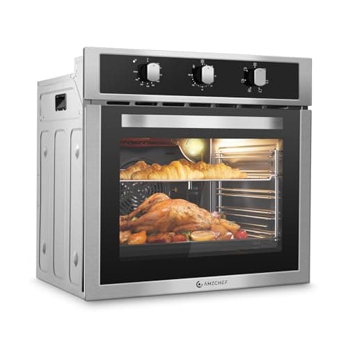 Wall Ovens 24 inch Electric, AMZCHEF 24 inch Wall Oven, 2200w Single Wall Oven with 6 Cooking Modes, 2.5 Cu.Ft. Electric Wall Oven, Convection Oven with Mechanical Knobs Control, Stainless Steel - Image 1