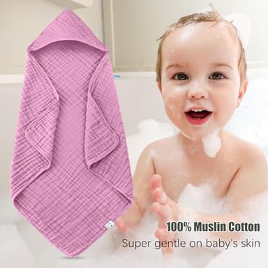 Spotted Play 2 Pack Hooded Baby Towels - 100% Muslin Cotton for Newborns, Infants, Toddlers - Large 32x32 Inch Size - Highly Absorbent and Essential for Newborn Care, Deep Sakura - Image 2