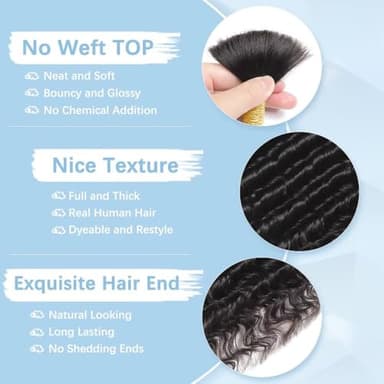 Human Braiding Hair for Boho Braids 150g 6 Bundles/Pack 20 Inch Deep Wave Bundles Human Hair Curly Boho Hair for Braiding 12A Bulk Braiding Hair Wet and Wavy Natural color - Image 3