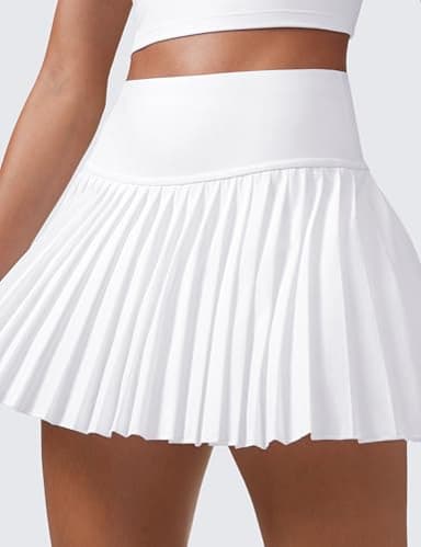 CRZ YOGA Women's High Waisted Pleated Tennis Skirts with Pockets Tummy Control Casual Liner A Line Workout Golf Skorts White Medium - Image 4