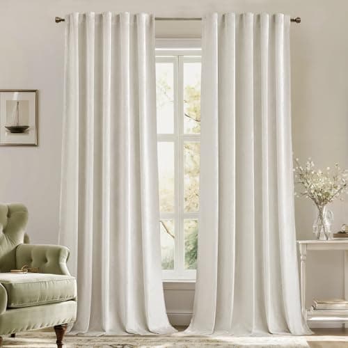 MIULEE Velvet Curtains 84 inches - Luxury Curtains for Bedroom Living Room Thermal Insulated Super Soft Room Darkening Window Drapes Rod Pocket & Back Tab, Ivory, W52 x L84 inches, 2 Panels - Image 1