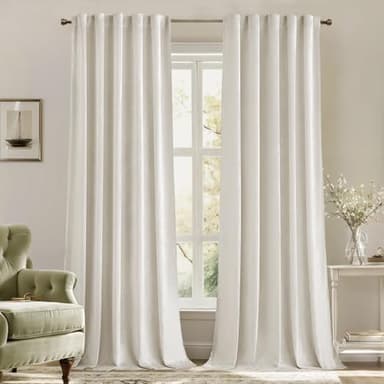 MIULEE Velvet Curtains 84 inches - Luxury Curtains for Bedroom Living Room Thermal Insulated Super Soft Room Darkening Window Drapes Rod Pocket & Back Tab, Ivory, W52 x L84 inches, 2 Panels - Image 1