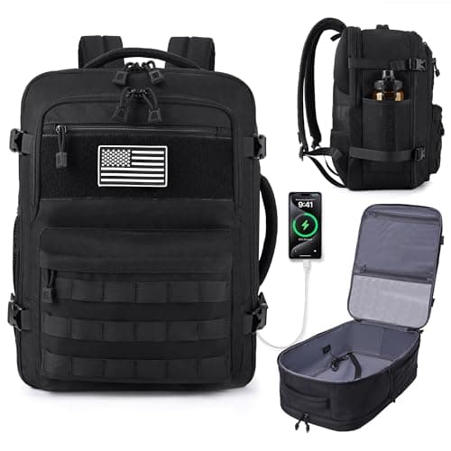 MOZETO TSA Approved Carry On Backpack, Extra Large Tactical Travel Backpack for Men, Airplane Approved Weekender Bag, Water Resistant Lightweight Laptop Daypack for Flight, Black - Image 1