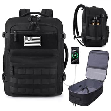 MOZETO TSA Approved Carry On Backpack, Extra Large Tactical Travel Backpack for Men, Airplane Approved Weekender Bag, Water Resistant Lightweight Laptop Daypack for Flight, Black - Image 1