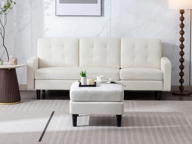 VECELO Convertible Sectional Sofa, Modern Linen Fabric L-Shaped Couch with Reversible Chaise for Living Room/Apartment/Office, White - Image 7