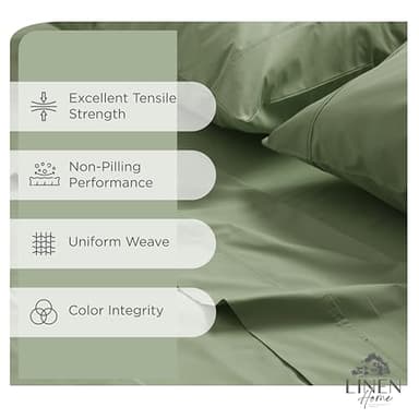 Linen Home 100% Cotton Percale Sheets Full Size, Oil Green, Deep Pocket, 4 Pieces Set - 1 Flat, 1 Deep Pocket Fitted Sheet and 2 Pillowcases, Crisp Cool and Strong Bed Linen - Image 2