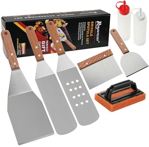 ROMANTICIST 8pcs Professional Griddle Accessories Kit - Heavy Duty Stainless Steel Grill Spatula Set for Grill Griddle Hibachi Flat Top Outdoor Cooking - Great Grill Gift on Birthday Wedding - Image 1