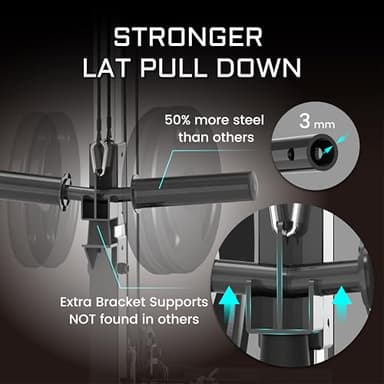 Fitness Reality XLT Squat Rack with LAT Pulldown, Landmine, Weight Horn Attachments , Barbell Holder - Image 3
