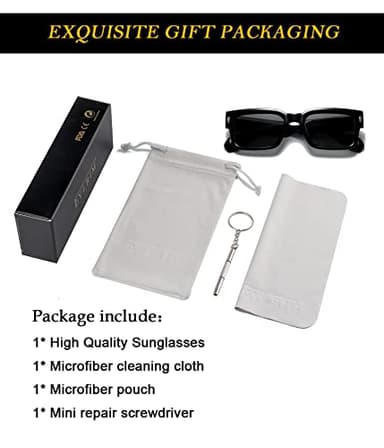 EYLRIM Square Frame Sunglasses for Women Men Trendy Chunky Rectangle Sun Glasses Black Shades UV400 Protection(A1 Black/Grey) - Image 7