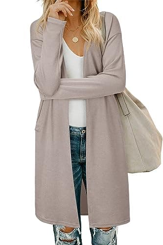 OUGES Women's 2025 Fashion Fall Winter Camel Open Front Long Sleeve Lightweight Sweater Cardigan Shirt with Pockets(Camel,M) - Image 1
