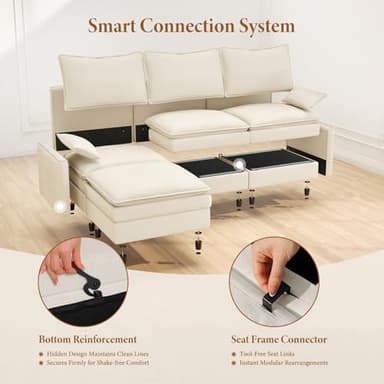 Vesgantti 108" Modular Sectional Sofa, Comfy Cloud Couch with Movable Ottoman Deep Seat Chenille L Shaped Modular Sofa, Sectional Couches for Living Room, Bedroom and Apartment, Beige - Image 5