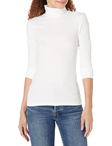 Amazon Essentials Women's Slim-Fit Layering Long Sleeve Knit Rib Turtleneck Top (Available in Plus Size), Pack of 2, White, X-Large - Image 2