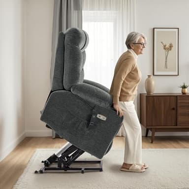 MCombo Oversized Power Lift Recliner Chair with Extended Footrest for Elderly People, Fabric R7289 (Dark Gray, Medium-Oversize) - Image 2