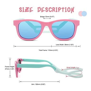 COASION Bendable Flexible Polarized Newborn Baby Sunglasses with Silicon Strap for Infant Boys Girls Age 0-12 Months (Pink-Green/Blue Mirror) - Image 5