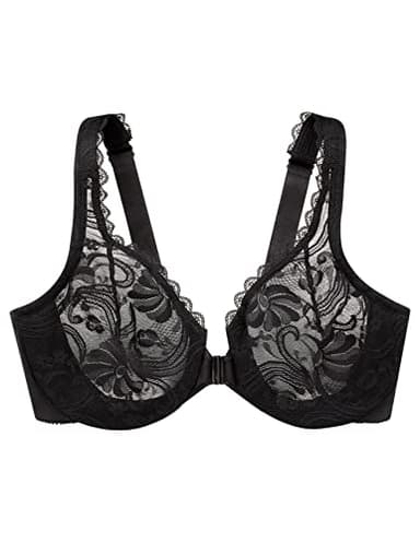 Full Figure Plus Size Wonderwire Front-Closure Stretch Lace Bra Underwire #9245 Black - Image 5