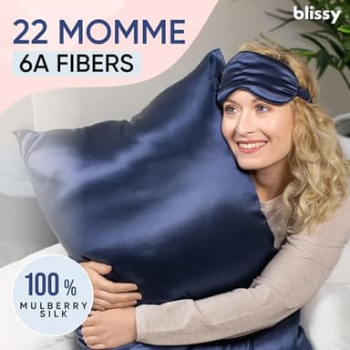 Blissy Silk Pillowcase - 100% Pure Mulberry Silk - 22 Momme 6A High-Grade Fibers - Silk Pillow Cover for Hair & Skin - Regular, Queen & King with Hidden Zipper (Standard, Blue) - Image 2