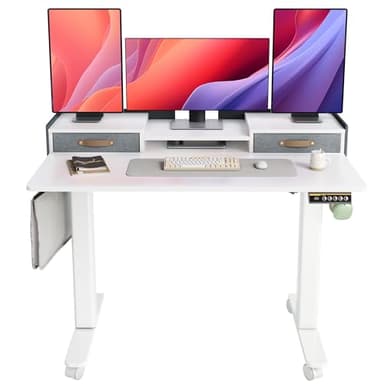 YDN Electric Standing Desk with Drawers, Adjustable Height Stand Up Desk, 48 inch Electric Sit Stand Computer Desk for Home Office, White - Image 1