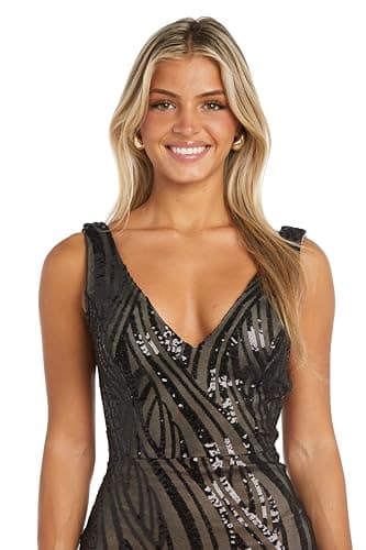 NIGHTWAY Women's Swirl Dream Sequin Gown, Black/Nude - Image 2