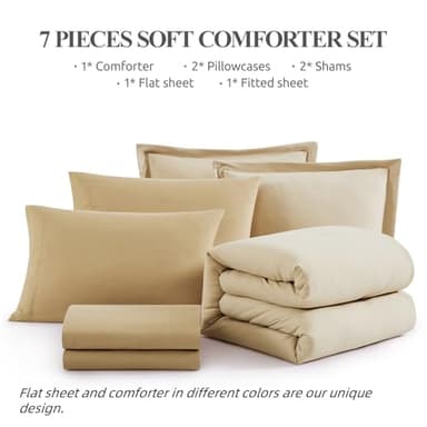 WRENSONGE Full Size Comforter Set- 7 Pieces Soft Beige Bed in a Bag Full with Fitted Sheet, Flat Sheet, 2 Pillow Shams, 2 Pillowcases, Warm Bedding Sets for All Season - Image 7