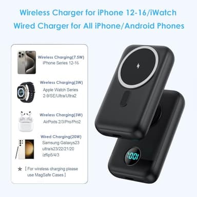 Magnetic Portable Charger 10800mAh,4-in-1 Wireless Power Bank with iWatch Charger, QC4.0+20W PD Fast Charging USB C Battery Pack with LCD Display for Magsafe,iPhone 16/15/14/13/12 Series,Apple Watch - Image 7