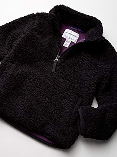 Amazon Essentials Girls' Sherpa Fleece Quarter-Zip Jacket, Black, Large - Image 3