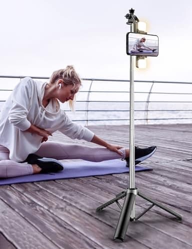 53'' Selfie Stick Tripod with Light, Extendable Selfie Stick with Remote, Portable Cell Phone Tripod Stand with All in 1 Phone Clip, Lightweight Camera Tripod Compatible with iPhone 15 14 13, Android - Image 9