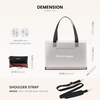 LOVEVOOK Laptop Tote Bag for Women, 15.6 Inch Faux Leather Computer Bags Waterproof Business Office Work Bag Briefcase Large Women Shoulder Bag - Image 6