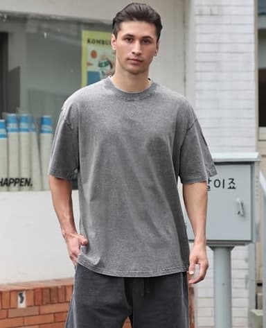 3 Pcs Oversized Heavy Cotton Summer T-Shirts Vintage Unisex Short Sleeves Casual Loose Basic Tops(A-Purple+Grey+Black 3XL) - Image 2