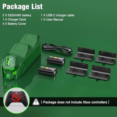 Rechargeable X1 Controller Charger Station with 2X 5520mWh Battery Pack Accessories Storage - Compatible with X1 Series X/S/One/One X/One S Elite with 4 Battery Covers (Green) - Image 8