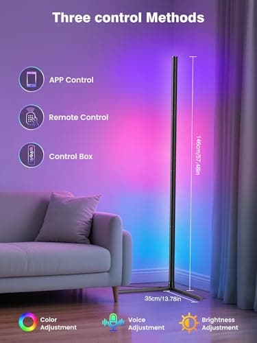 2Pack Corner Floor Lamp, Modern LED Corner Lamp with AC Adapter & APP & Remote Control, 16 Million Colors, 68+ Scene Modes, Music Sync, Ambient Lighting for Living Room, Bedroom, and Gaming Room - Image 2