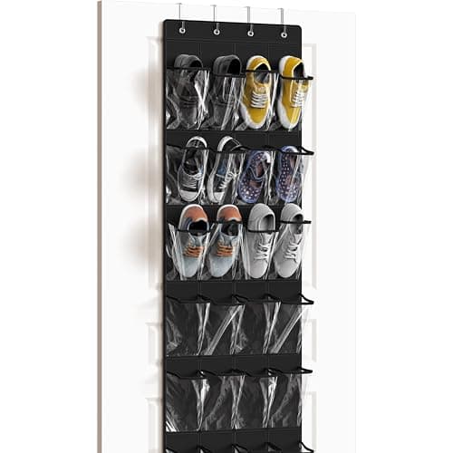 Simple Houseware 24 Pockets - Crystal Clear Over The Door Hanging Shoe Organizer, Black (64'' x 19'') - Image 1