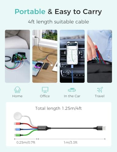 Travel Essentials,4 in 1 for Apple Watch Charger/iPhone Charger/Multi Charging Cable Cord,Vacation RV Camping Essentials,USB C/L/Micro Portable Charger for iWatch 11-1/iPhone 17-12,Car-4FT - Image 8