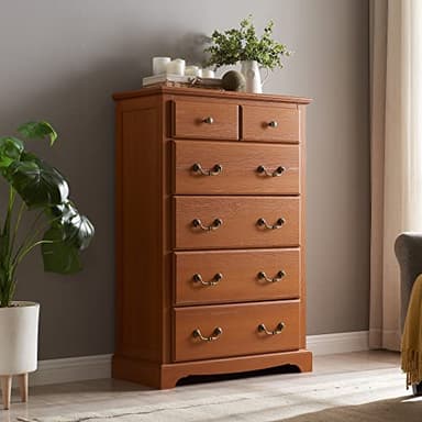 T4TREAM 6 Drawers Dresser Chests for Bedroom, 48" Tall Rustic Chset of Drawers, Wood Dressers Organizer for Bedroom, Living Room,Hallway, Cherry - Image 8