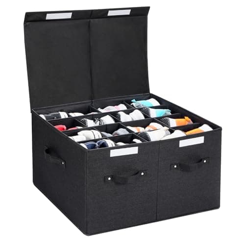 FBBABB 16 Pairs Shoe Storage Box, Foldable Shoe Storage Containers Baskets Boxes Bins Adjustable Dividers for Shoes, Sandal, Sneakers and High Heeled, Stackable and Foldable (Black) - Image 1