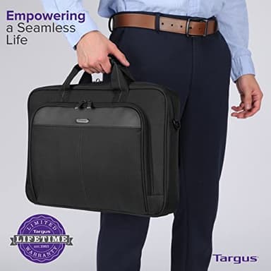Targus 15-16 Inch Classic Slim Laptop Bag, Black - Ergonomic Briefcase and Messenger Bag - Spacious Foam Padded Laptop Bag for 16" Laptops and Under (TCT027US) - Image 6
