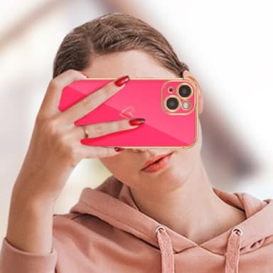 ZTOFERA Designed for iPhone 15 Plus Case 6.7 inch,Cute Plating Edge Love Hearts Pattern with Camera Lens Protection Phone Cover for Girls Women,Hot Pink - Image 6