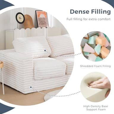 MAXYOYO Giant Bean Bag Chair for Adults, Upholstered Loveseat Floor Sofa with Pillows and Armrests, Large Bean Bag Sofa Plush Chair Couch for Bedroom Living Room, White - Image 9