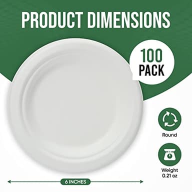 TaidMiao Dessert Plates, 100 Pack Small Paper Plates, Paper Plates 6 Inch – 100% Compostable Plates, Water & Oil Proof Disposable Plates, Microwavable Perfect Paper Plate For Party - White - Image 2