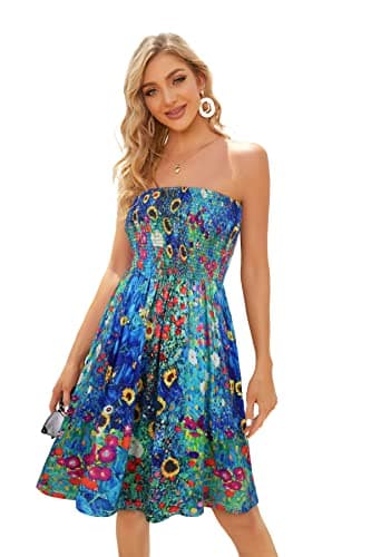 Sundresses for Women Casual Beach Summer Strapless Coverups Tube Tops Off The Shouder Dresses (Colorful Floral,XL) - Image 6