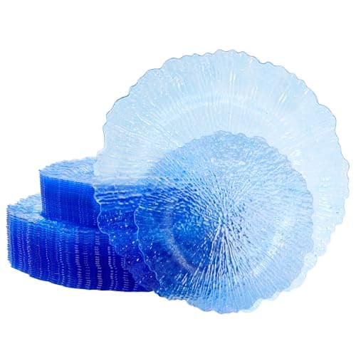 U-QE 60PCS Clear Blue Plates - Blue Plastic Plates Disposable&Reusable - Heavy Duty Plastic Plates for Party&Wedding Including 30 Dinner Plates 10" & 30 Appetizer Plates 7" - Image 1