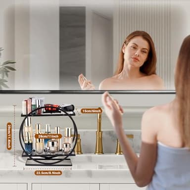 Tonswachic Perfume Organizer for Dresser, 2 Tier Skincare Organizers Makeup Storage, Metal Bathroom Counter Organizer for Make Up Vanity Shelf Perfume Holder Display Tray - Black - Image 4