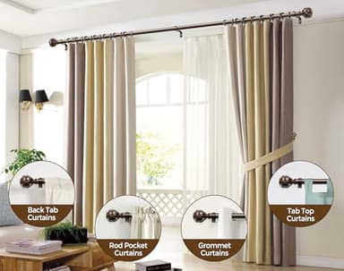 KAMANINA Curtain Rods for Windows 72 to 144 Inches (6-12ft) Long Heavy Duty Curtain Rod, 7/8 Inch Adjustable Decorative Drapery Rods with Netted Texture Finials, Bronze - Image 5